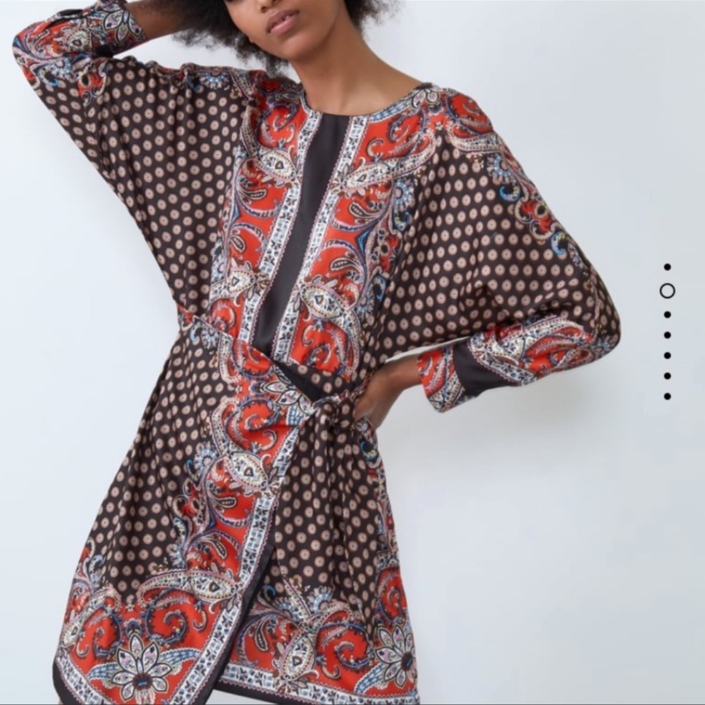 Zara Red and Black Paisley Mini Dress